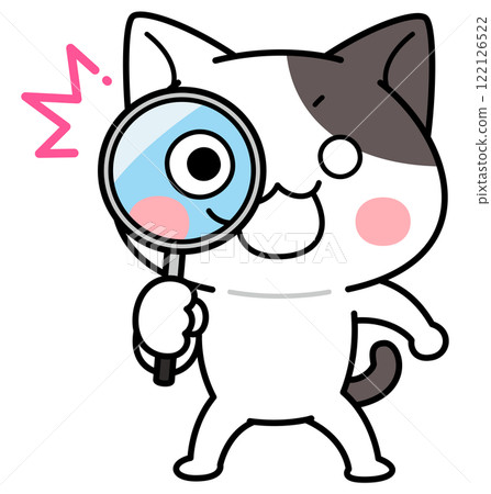 A cat character discovering something with a magnifying glass A cat character discovering something with a magnifying glass 122126522