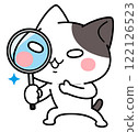 Cat character examining carefully with a magnifying glass 2 122126523