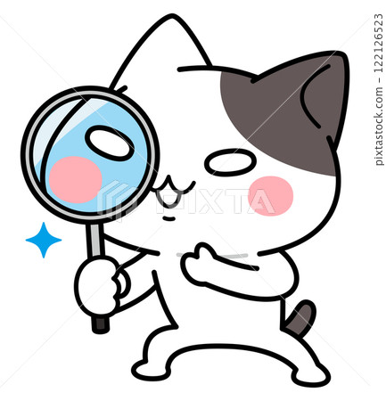 Cat character examining carefully with a magnifying glass 2 Cat character examining carefully with a magnifying glass 2 122126523