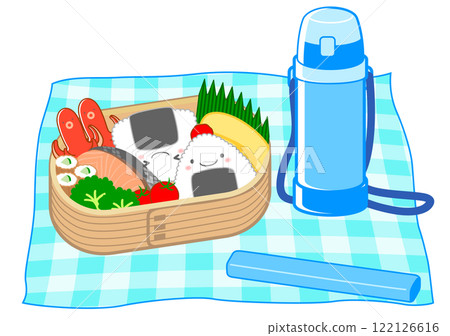 便當盒和水瓶插畫 便當盒和水瓶插畫 122126616