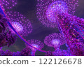 Vibrant Futuristic Gardens of Garden by the bay with Neon Lights at Night 122126678