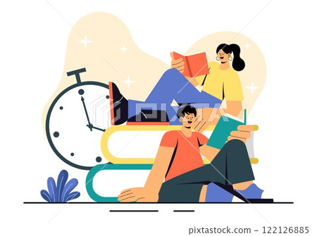 Book Club Vector Illustration featuring a Group of Men and Women Reading Together, Sharing Literature, and Fostering Education and Self-Development Book Club Vector Illustration featuring a Group of Men and Women Reading Together, Sharing Literature, and Fostering Education and Self-Development 122126885