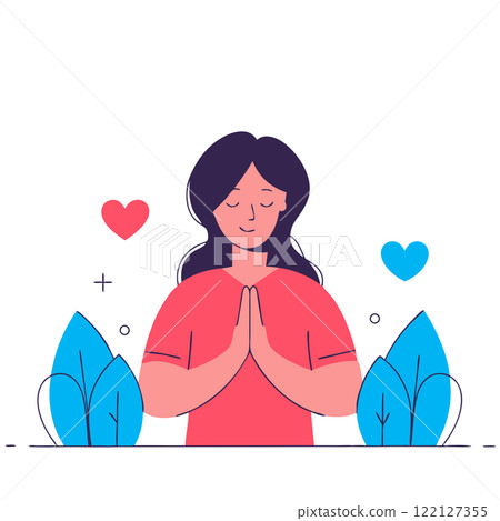 女人雙手合十，心 122127355