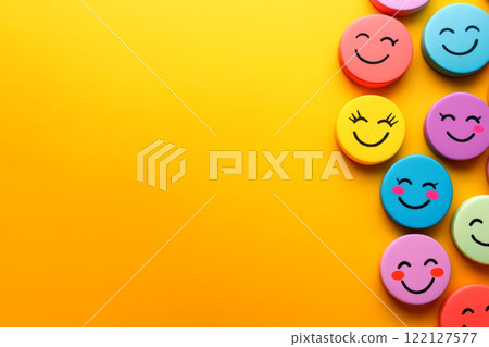Funny smiley face on a white background. World Emoji Day 122127577