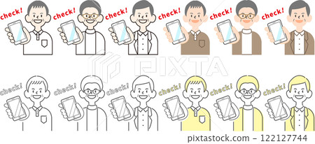 4個簡單老人插畫圖案_微笑_智慧型手機（文字①） 122127744