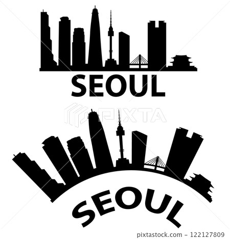 Seoul city skyline silhouette. South Korea skyline sign. Landscape City Design. flat style. 122127809