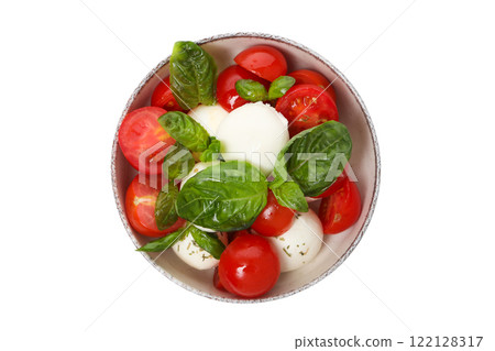 PNG,Caprese salad in a bowl, isolated on white background 122128317
