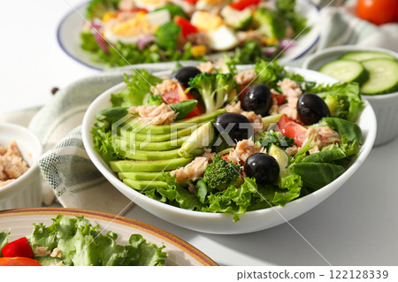 Salad with tuna, close-up, side view. Salad with tuna, close-up, side view. 122128339