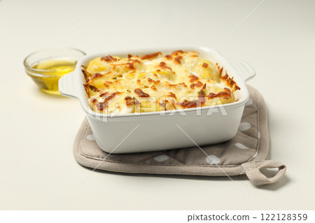Concept of tasty and delicious homemade food - potato casserole 122128359
