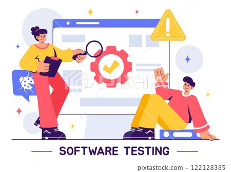 Software Testing Vector Illustration featuring Application Engineering, Debugging Processes, Development Workflow, Programming, and Coding Software Testing Vector Illustration featuring Application Engineering, Debugging Processes, Development Workflow, Programming, and Coding 122128385