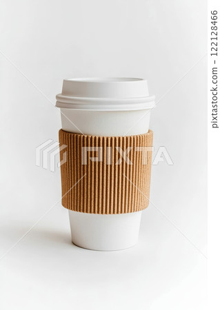 Minimalist Mockup of a White Coffee Cup - A sleek white coffee cup perfect for branding, featuring a smooth surface ideal for custom designs and logos. 122128466