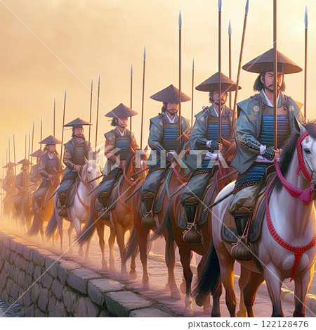 Samurai crossing a bridge 122128476