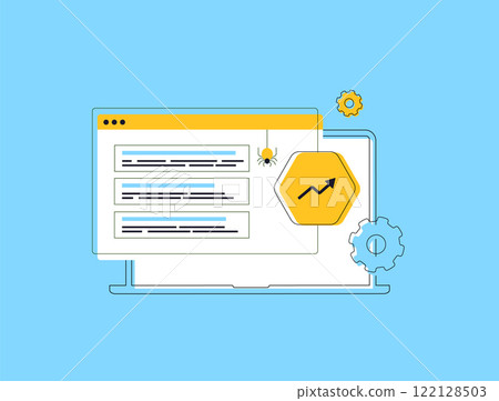 Search algorithm updates - SEO strategists and digital marketers analyzing ranking changes. Focus on improved search results, core algorithm adjustments, website optimization, and ranking strategies 122128503