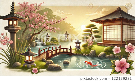 春天的寺廟和垂枝櫻花 春天的寺廟和垂枝櫻花 122129281