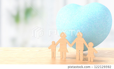 The Blue Heart and family wood plate image 3d Rendering 122129392