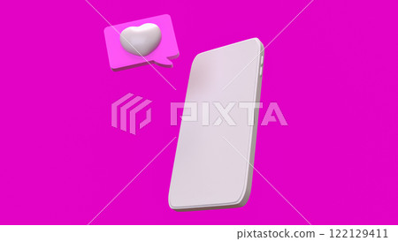White mobile and heart on pink background 3d Rendering. White mobile and heart on pink background 3d Rendering. 122129411