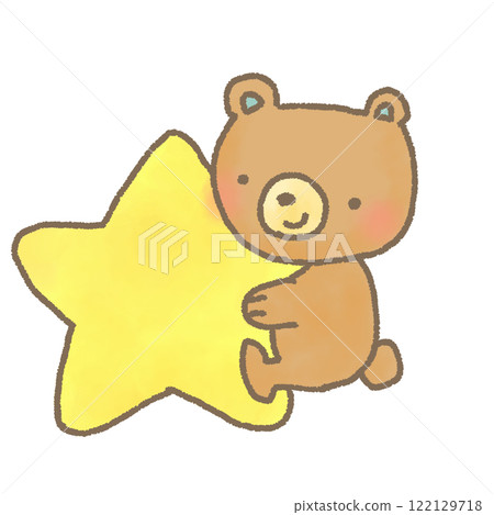 一隻可愛的熊拿著一顆星星的變形插圖 122129718