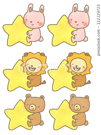 A set of cute animal deformed illustrations holding stars 122129723