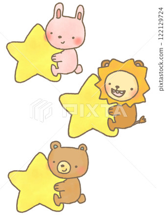 A set of cute animal deformed illustrations holding stars 122129724