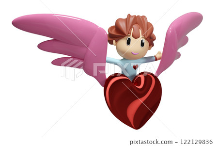 girl riding winged red heart isolated. happy valentine's day concept, 3d illustration render girl riding winged red heart isolated. happy valentine's day concept, 3d illustration render 122129836
