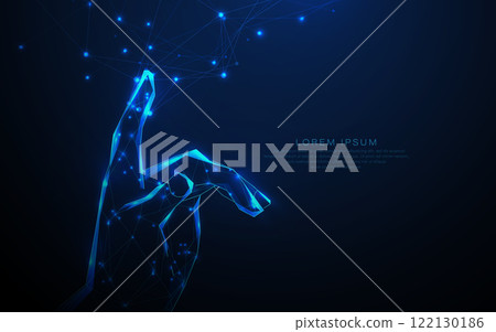 Futuristic Low-Poly Hand Connecting with Digital Network Futuristic Low-Poly Hand Connecting with Digital Network 122130186