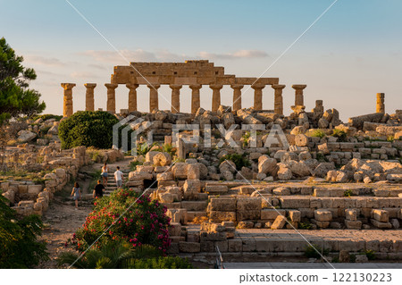 Majestic evening view of the Selinunte ruins in Sicily Majestic evening view of the Selinunte ruins in Sicily 122130223