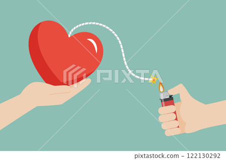 Heart shaped bomb with sparkle. Love bombing concept. 122130292