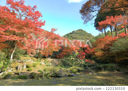 藍天與紅葉相映成趣的清水寺本坊庭園景色 藍天與紅葉相映成趣的清水寺本坊庭園景色 122130310