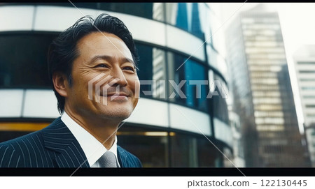 Smiling Japanese businessman in the city 122130445