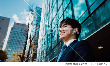 Smiling Japanese businessman in the city 122130447