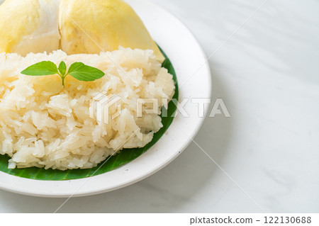 Durian sticky rice on plate Durian sticky rice on plate 122130688