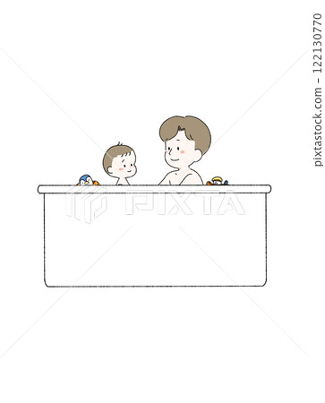 Illustration of a baby and dad taking a bath 122130770