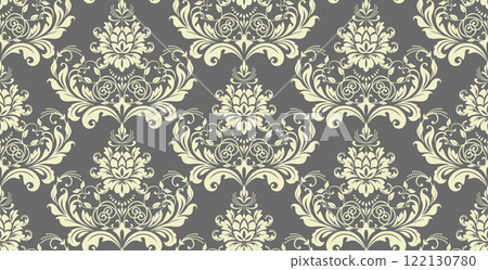 Floral pattern. Vintage wallpaper in the Baroque style. Seamless vector background. Gray and beige ornament for fabric, wallpaper, packaging. Ornate Damask flower ornament 122130780