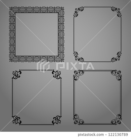 Set of decorative frames Elegant vector element for design in Eastern style, place for text. Floral black and gray borders. Lace illustration for invitations and greeting cards 122130789