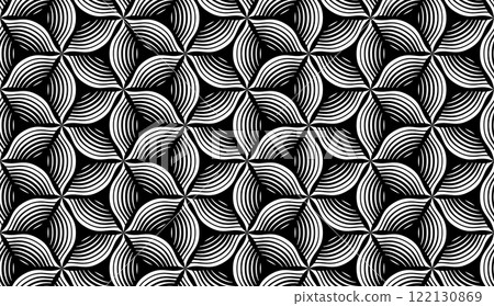 The geometric pattern with wavy lines. Seamless vector background. White and black texture. Simple lattice graphic design. 122130869