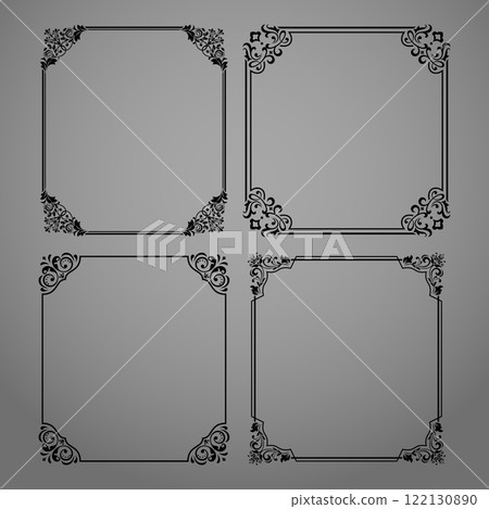 Set of decorative frames Elegant vector element for design in Eastern style, place for text. Floral black and gray borders. Lace illustration for invitations and greeting cards 122130890