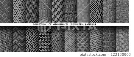 Geometric set of seamless black and gray patterns. Simple vector graphics Geometric set of seamless black and gray patterns. Simple vector graphics 122130903
