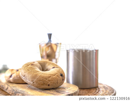 breakfast bagels and coffee 122130916