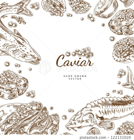 Vector poster with a caviar frame in the style of a hand-drawn outline sketch 122131020