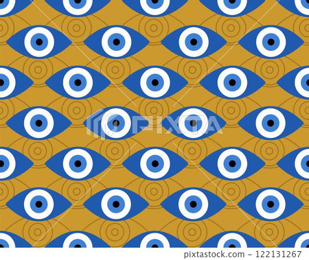 Evil eye seamless pattern. Blue colored textured vector background. Amulet Evil eye seamless pattern. Blue colored textured vector background. Amulet 122131267