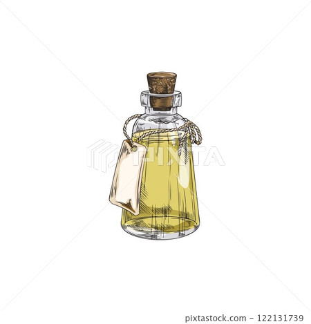 Vector illustration of Neroli oil tincture in a corked glass bottle on an isolated background. Vector illustration of Neroli oil tincture in a corked glass bottle on an isolated background. 122131739