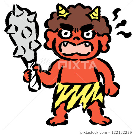 紅色惡魔用金屬棒威脅 — 手繪筆觸插圖 紅色惡魔用金屬棒威脅 — 手繪筆觸插圖 122132259