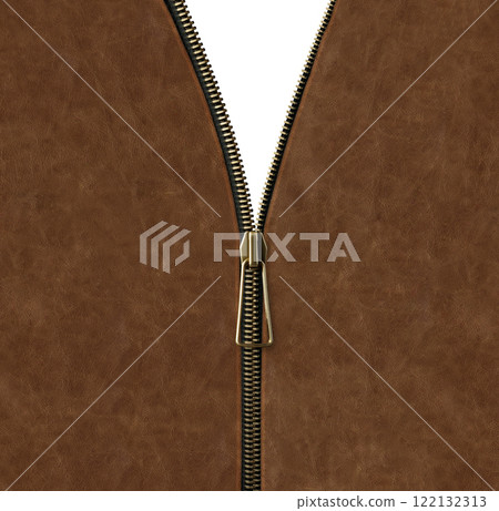 Leather background with zipper opened. Unzipped zipper or fastener. Open zip and leather texture of brown color. Isolated on white background. Copy space for text Leather background with zipper opened. Unzipped zipper or fastener. Open zip and leather texture of brown color. Isolated on white background. Copy space for text 122132313