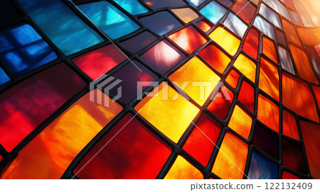 紅色和藍色的彩色玻璃圖案 122132409