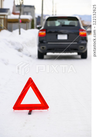 Broken down car and stop triangle Broken down car and stop triangle 122132625