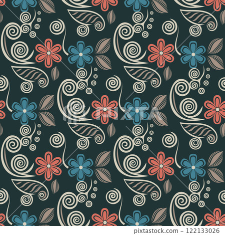 floral pattern with ornament on dark background.seamless vector texture floral pattern with ornament on dark background.seamless vector texture 122133026