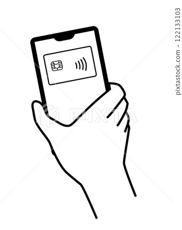智慧型手機上信用卡觸控支付的插畫-無現金支付 122133103