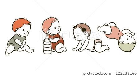 一個可愛而簡單的嬰兒坐著爬行的插圖 122133166