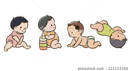 Cute and simple illustrations of infant babies sitting and crawling 122133168