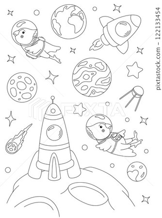 Coloring page with two parrots astronauts 122133454